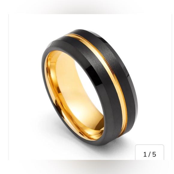 Tungsten Carbide- Black & Gold Men’s Wedding Band/Ring - Picture 2 of 3